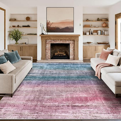 Kokia Abstract Area Rugs 9x12 Bedroom Washable Decor Low Pile Fluffy Non-Slip Non-Shedding Indoor Red Carpet Foldable Stain Resistant Floor Mat Living Room Dining Room, Oslo Orchid