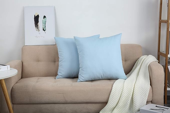 TangDepot Handmade Decorative Solid 100% Cotton Canvas Throw Pillow Covers/Cushion Covers, 45 Colors Available - (16" x16" , Light Blue, 2 Count (Pack of 1))