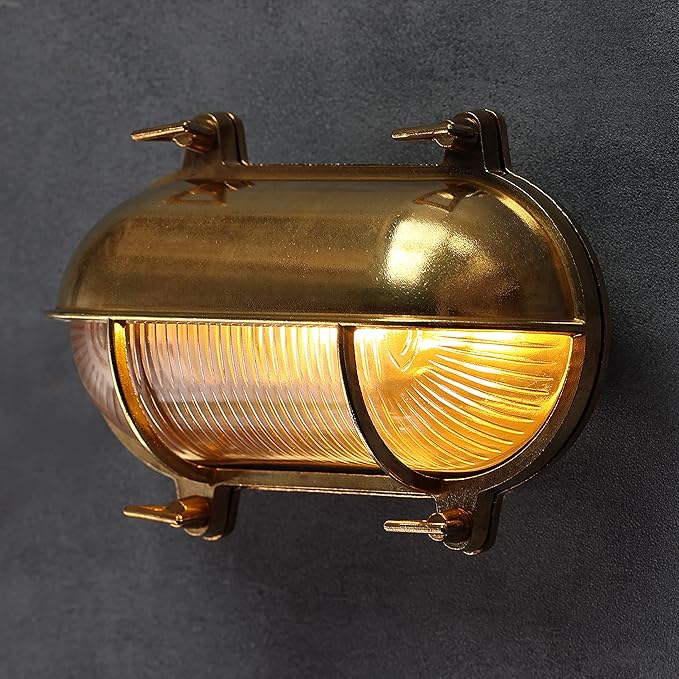 BLINKO Nautical Brass Bulkhead Wall Light,Vintage Retro Wall Sconce,Industrial Lighting Fixtures,Mid Century Modern Decorative Light,IP 65 Precision Waterproof,Outdoor Indoor Deco,Lampshade Only