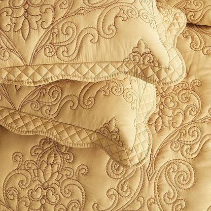 CHIXIN Bedspread Coverlet Set Queen Size - Lightweight Bedding Cover - Beautiful Stitching - 5 Piece Reversible Bedspread - Luxury Damask Paisley Pattern (Queen, Honey-Gold)