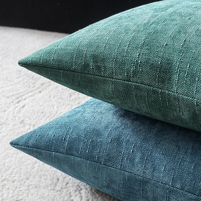 MIULEE Pack of 2 Decorative Throw Pillow Covers Soft Chenille Throw Pillows Solid Textured Cushion Covers for Couch Sofa Bedroom Living Room 20x20 Inch, Teal Blue