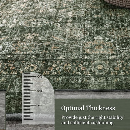 Morebes 2x6 Vintage Washable Dark Green Kitchen Runner Rug Non Slip, Boho Runners for Hallways, Non Shedding Soft Indoor Floor Throw Carpet for Laundry Living Room Bathroom Bedroom