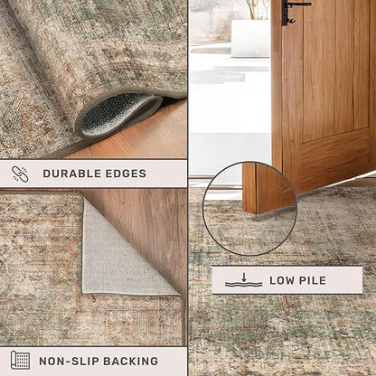 Farmhouse Washable Hallway Runner Rug, 2x6 Green and Brown Rugs for Kitchen Floor Waterproof, Bathroom, Entrance Indoor, Bedroom, Non Skid & Stain Resistant Carpet