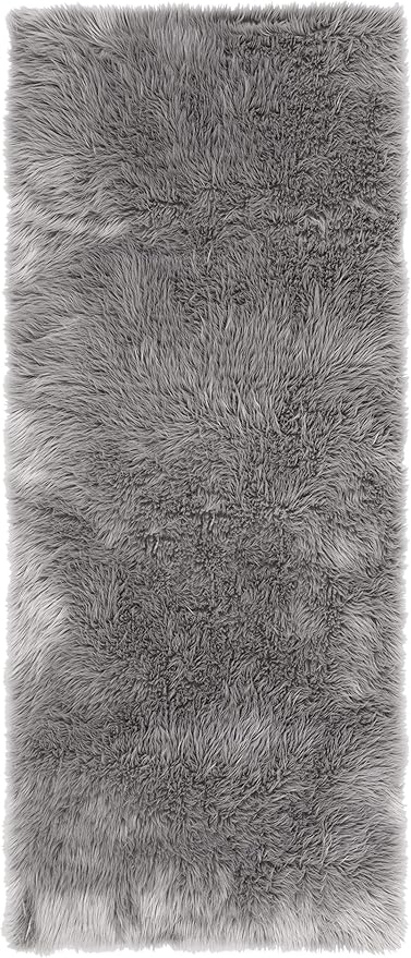 SAFAVIEH Faux Sheep Skin Collection Runner Rug - 2'6" x 8', Grey, Silken Glam Design, Non-Shedding & Easy Care, 2.35-inch Thick Ideal for High Traffic Areas in Living Room, Bedroom (FSS235D)