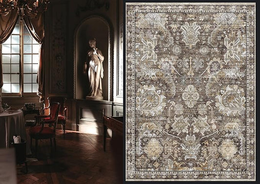 RUGSURE Washable Area Rugs - Perfect for Living Room, Bedroom, Kids Room, Nursery - Stain & Water Resistant Non-Slip, Pet & Child Friendly, Vintage Tribal Area Rugs (Ivory, 6' x 9')