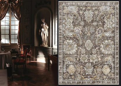 RUGSURE Washable Area Rugs - Perfect for Living Room, Bedroom, Kids Room, Nursery - Stain & Water Resistant Non-Slip, Pet & Child Friendly, Vintage Tribal Area Rugs (Ivory, 5' x 7')