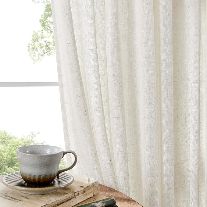 Joydeco Light Filtering Curtains 108 Inch Length for Bedroom, Linen Curtains 108 Inch Length 1 Panel Set for Living Room，White Semi Sheer Drapes 108 Inches Long with Rod Pockets