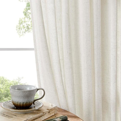 Joydeco Light Filtering Curtains 96 Inch Length for Bedroom, Linen Curtains 96 Inch Length 2 Panels Set for Living Room，White Semi Sheer Drapes 96 Inches Long with Rod Pockets