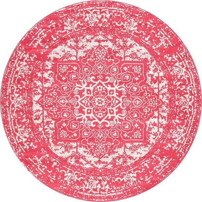 Rugs.com Arlington Collection Rug – 8 Ft Round Pink Medium-Pile Rug Perfect for Kitchens, Dining Rooms