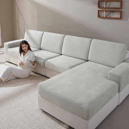 Couch Cushion Covers for Sectional and L Shaped Sofa, Stretch Soft Sofa Covers Washable Wear Resistant Slipcovers Furniture Protector Pet-Friendly (1PC L Chaise Cover, Light Gray)