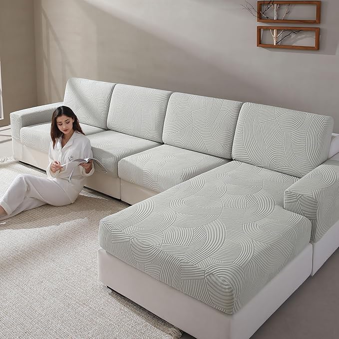 Couch Cushion Covers for Sectional and L Shaped Sofa, Stretch Soft Sofa Covers Washable Wear Resistant Slipcovers Furniture Protector Pet-Friendly (1PC Back Couch Cover, Light Gray)