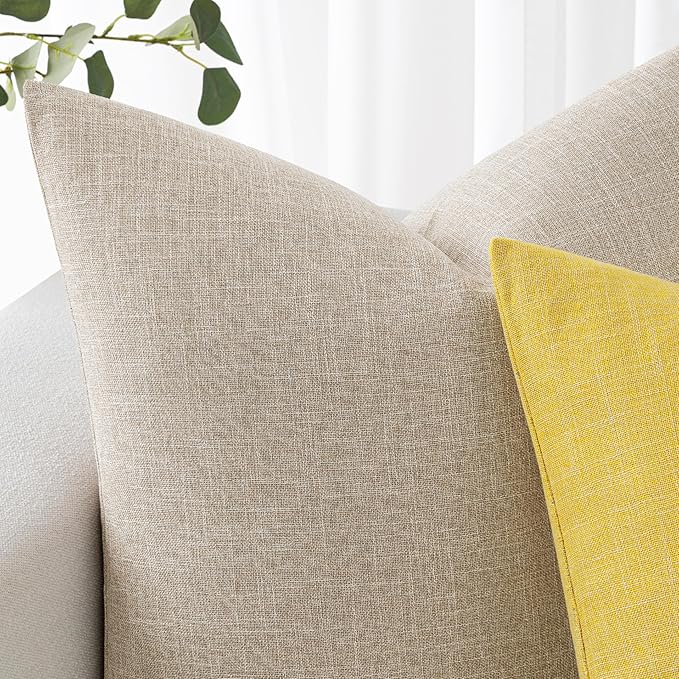 MIULEE Pack of 2 Decorative Linen Burlap Textured Pillow Covers Farmhouse Boho Accent Lumbar Pillowcases Spring Home Decor for Couch Sofa Bedroom Living Room 12x20 Inch Taupe