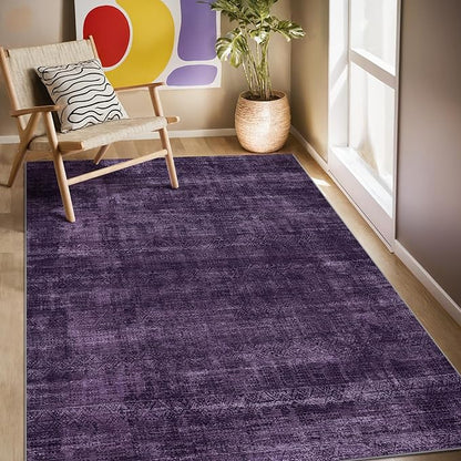 Kokia Abstract Area Rug Living Room 5x7 Washable Large Rug Bedroom Living Room Under Dining Table Soft Non Slip Stain Resistant Carpet Room Decor, Purple Rug, Oslo Dusty
