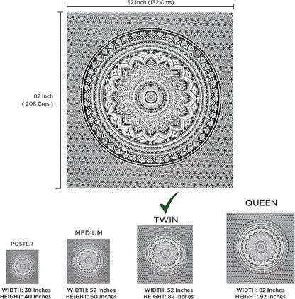 raajsee Grey Black Tapestry Mandala Wall Hangings, Indian cotton Beach Throw Blanket, Hippie Tapestries Boho Decor Bohemian Bedding,Twin Bedspread 52x82 inches Yoga Meditation Mat Rugs