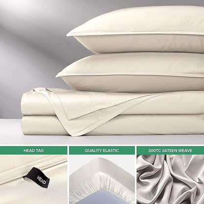 Pure Bamboo Full Sheets, Genuine 100% Organic Viscose Derived from Bamboo Bed Sheet Set, Luxuriously Soft & Cooling, Double Stitching, 2 Year Quality Promise (Full, Ivory)