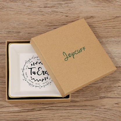 JoycuFF Christian Gifts for Girls Women Religious Ceramic Trinket Dish Tray for Womens Inspirational Faith Easter Catholic Christian Jewelry, Meaningful Communion Baptism Tu Eres
