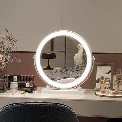 ROLOVE 13 Inch Vanity Mirror with Lights, Round Make Up Mirror with Lighting, LED Mirror Makeup Mirror with Lights for Bedroom Tabletop, Smart Touch Control, 360° Rotation (White)
