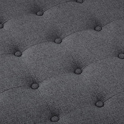 24KF Large Round Upholstered Tufted Linen Ottoman Coffee Table, Large Footrest Ottoman with Wood Shelf Storage-Charcoal