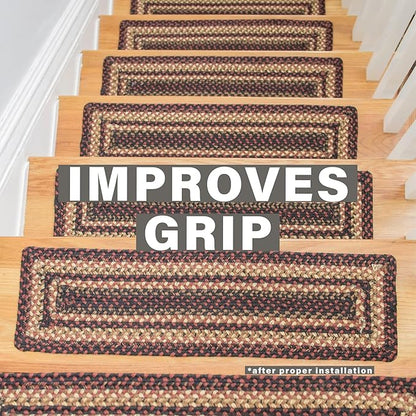 Homespice Prescott Jute Braided Stair Tread, Country Primitive Decor, Set of 13, Black and Red 8x28 Rectangle Rugs for Stairs - Easy to Clean, Tightly Stitched and Durable