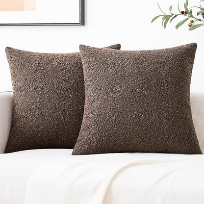 Mixhug Decorative Boucle Throw Pillow Covers, Chocolate Brown, 20 x 20 Inches, Pack of 2 - Textured Boho Pillow Covers for Couch and Bed