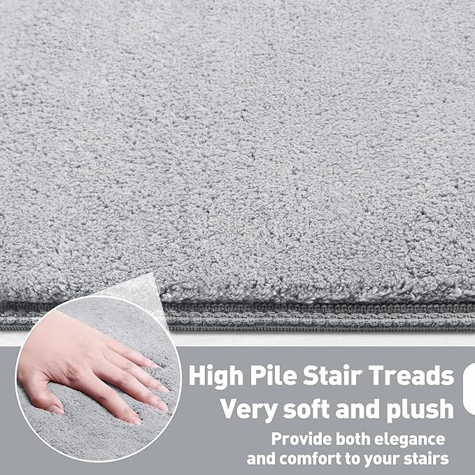 PURE ERA Carpet Stair Tread Landing Mat Area Rug Ultra Plush Shag Soft Non Slip Skid Resistant Tape Free Indoor Doormat Washable Reusable Grey 2' X 6'