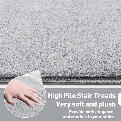PURE ERA Carpet Stair Tread Landing Mat Area Rug Ultra Plush Shag Soft Non Slip Skid Resistant Tape Free Indoor Doormat Washable Reusable Grey 2' X 6'