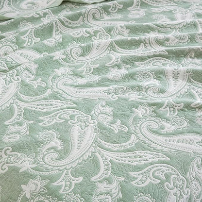 100% Cotton Muslin Jacquard 2 Piece Quilt Set Paisley Print, Soft 3 Layers Gauze Bed Cover Reversible Bedspread Coverlet Breathable Lightweight Bedding Set, Twin