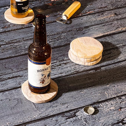 Cork & Mill Absorbent Coasters Set of 6 - Water Absorbing Sandstone Coasters for Drinks - Perfect for Coffee Table, Office Desk, Outdoor, Bedroom Nightstand - 4" Round - Unique Irregular Edge Design