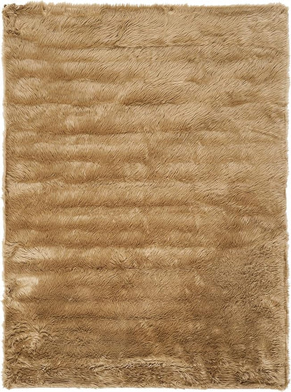SAFAVIEH Faux Sheep Skin Collection 5' x 8' Camel FSS115E Silken Glam 2.35-inch Thick Area Rug
