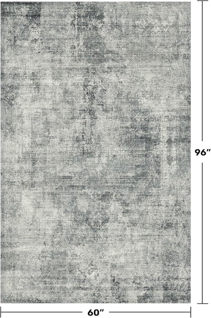 5x8 Large Entryway Rug Washable - Dark Blue and Gray Rug for Mudroom, Foyer, Hall, Living Room, Washable Low Pile Stain Resistent Slate Blue Décor
