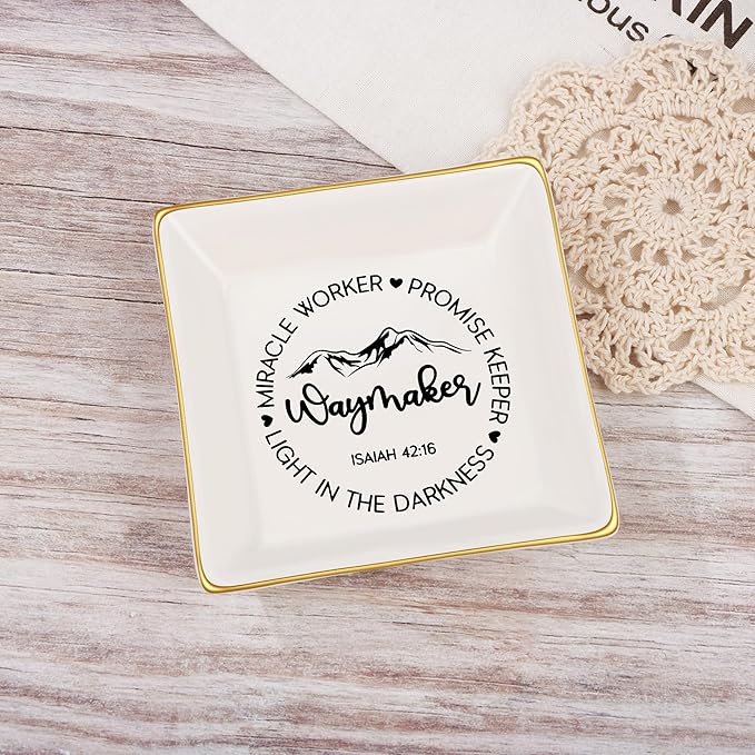 JoycuFF Christian Gifts for Women Faith Religious Gifts for Womens Jesus Easter Catholic Christian Jewelry, Meaningful Communion Baptism Ring Trinket Dish Jewelry