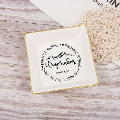 JoycuFF Christian Gifts for Women Faith Religious Gifts for Womens Jesus Easter Catholic Christian Jewelry, Meaningful Communion Baptism Ring Trinket Dish Jewelry