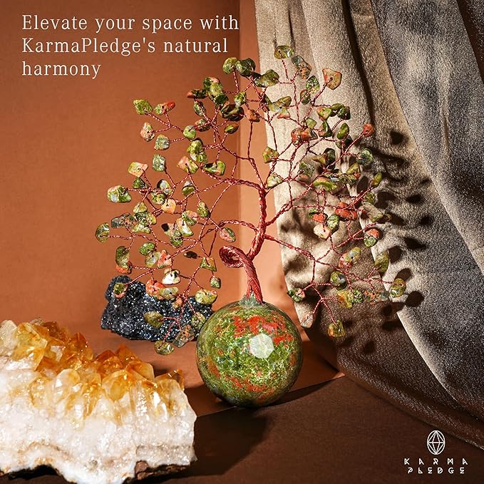 Crystal Tree of Life Home and Office Decor Gifts for Women, Unakite Chakra Healing Stones Feng Shui Bonsai Tree for Positive Energy, Money, Good Luck, Christmas Decor, Birthday Gifts for Mom