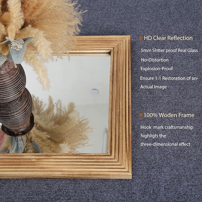 LOSOUR Full Length Mirror, 53"x22" Farmhouse Rectangular Wood Floor Length Leaning Mirror, Rustic Wall Decor for Bedroom, Living Room, Hallway, Entrayway, Bathroom (1, Brown, 53"x22")