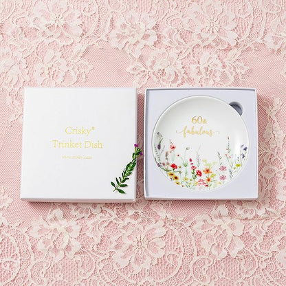 Crisky 60 Fabulous Jewelry Ring Dish for Women 60th Birthday Gifts Idea for 60 Year Old Gifts for Her Friend Sister Wife Mom Aunt Female Coworkers
