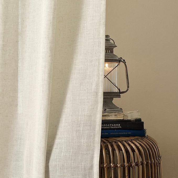 Joydeco Linen Curtains 84 Inch Length 2 Panel Sets,Light Filtering Curtains for Bedroom 100 Inch Wide Living Room Drapes with Back Tabs & Rod Pockets (W100 x L84 Inch, Beige)