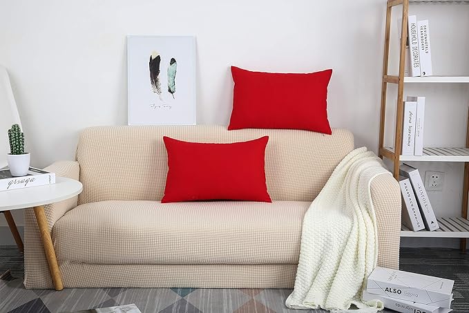 TangDepot Handmade Decorative Solid 100% Cotton Canvas Throw Pillow Covers/Pillow Shams, (12"x18", Red)