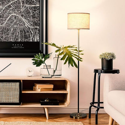 Brightech Emery LED Floor Lamp, Mid-Century Standing Lamp for Bedroom Reading, Modern Lamp for Living Rooms & Offices, Great Living Room Décor, Tall Lamp With Drum Shade & Brass Finish