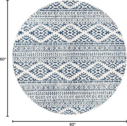 SAFAVIEH Tulum Collection Area Rug - 5' Round, Ivory & Navy, Moroccan Boho Tribal Design, Non-Shedding & Easy to Clean, Ideal for Living Room, Bedroom, Dining Space (TUL272D)
