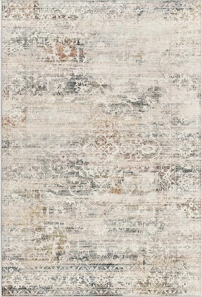 6x9 Area Rugs for Living Room, Stain Resistant Neutral Washable Rugs for Dining Room, Floral Vintage Non-Slip Thin Area Rug Farmhouse Rug Taupe