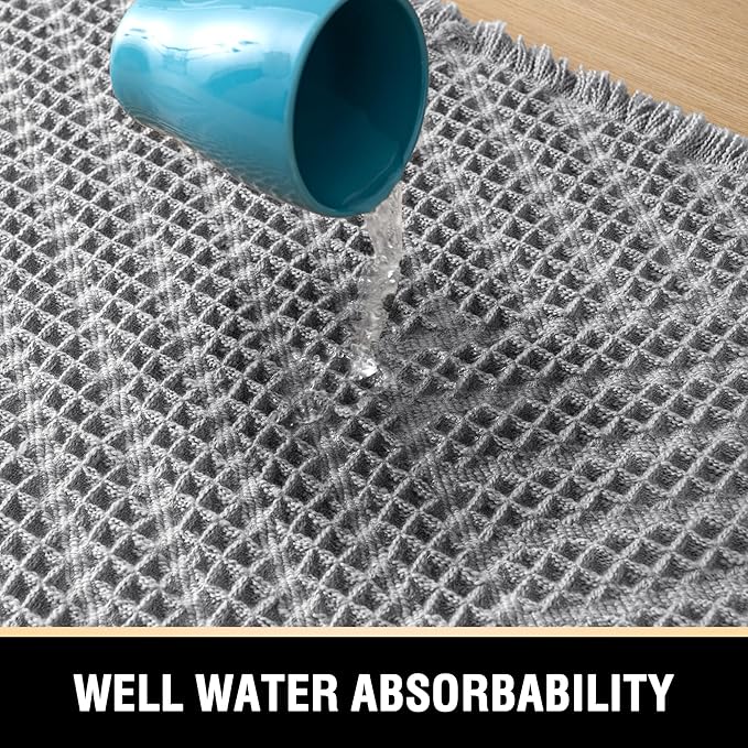 H.VERSAILTEX Waffle Bath Runner Rug Long Bath Mat Super Absorbent Boho Bath Rugs Non Slip Bath Runner for Bathroom Floor Machine Washable Dry Fast Bathroom Rugs with Tassels, 24" x 60", Dove