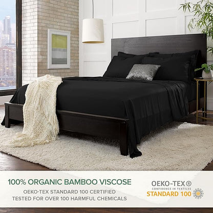 Pure Bamboo Full Sheets, Genuine 100% Organic Viscose Derived from Bamboo Bed Sheet Set, Luxuriously Soft & Cooling, Double Stitching, 2 Year Quality Promise (Full, Black)