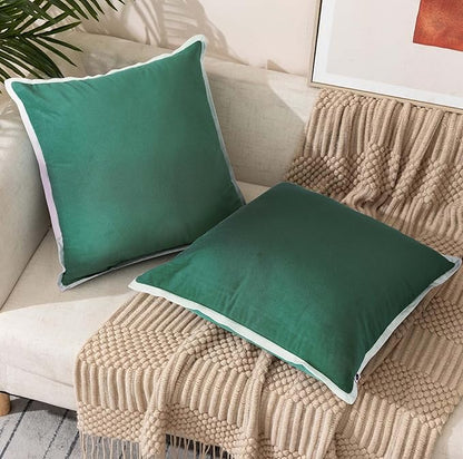 FINGERCRAFT Decorative Throw Pillow Cover Pack of 2 Soft Velvet Cushion Cover, Sofa and Bedroom Pillow Case 22" x 22" Hunter Green