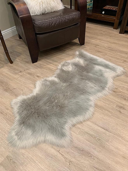LAMBZY Faux Sheepskin Super Soft Hypoallergenic Silky Shag Rug for Living Room, Kids Room, Sofa (Single and a Half 2'x4'6", Grey)