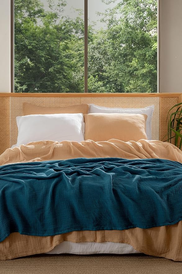 Muslin Blanket - Pure 100% Turkish Cotton Airy Soft Light Versatile Gauze Throw Blanket for Bed, Couch, Sofa (Beige, King Size (95" x 110" inch))