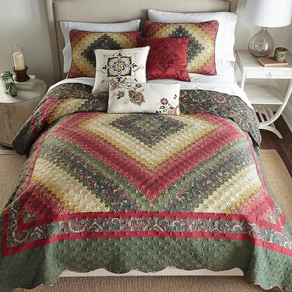 Donna Sharp Contemporary Polyester Quilt Bedding Set with Spice Postage Stamp Design - 3-Piece Full/Queen Size Quilt Set, Includes Quilt, and Two Pillow Shams Perfect for Any Decor Theme