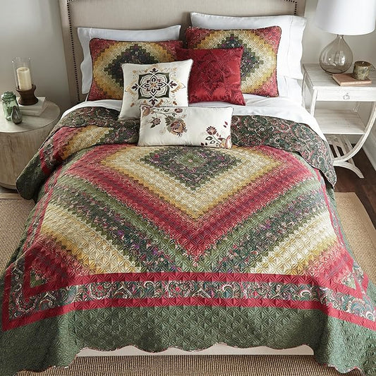 Donna Sharp Contemporary Polyester Quilt with Spice Postage Stamp Design - 3-Piece King Size Quilt Set, Machine Washable, Perfect for Any Decor Theme