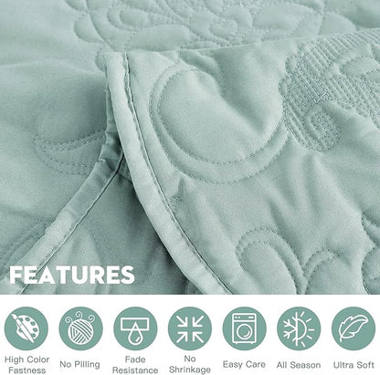 HZ & HY Oversized King Bedspread, Quilted Coverlet Bedding Set, Lightweight Thin Comforter, Reversible, Luxurious, 5 Piece, 100% Microfiber, Aqua Sky