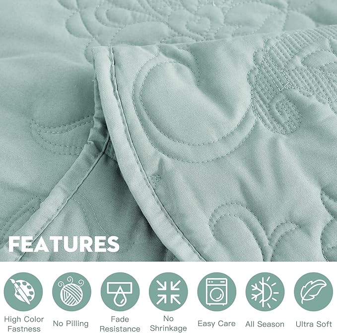 HZ & HY Oversized King Bedspread 138x122 Extra Wide, Quilted Coverlet Bedding Set, Lightweight Thin Comforter, Reversible, Luxurious, 5 Piece, 100% Microfiber, California/Alaskan King, Aqua Sky