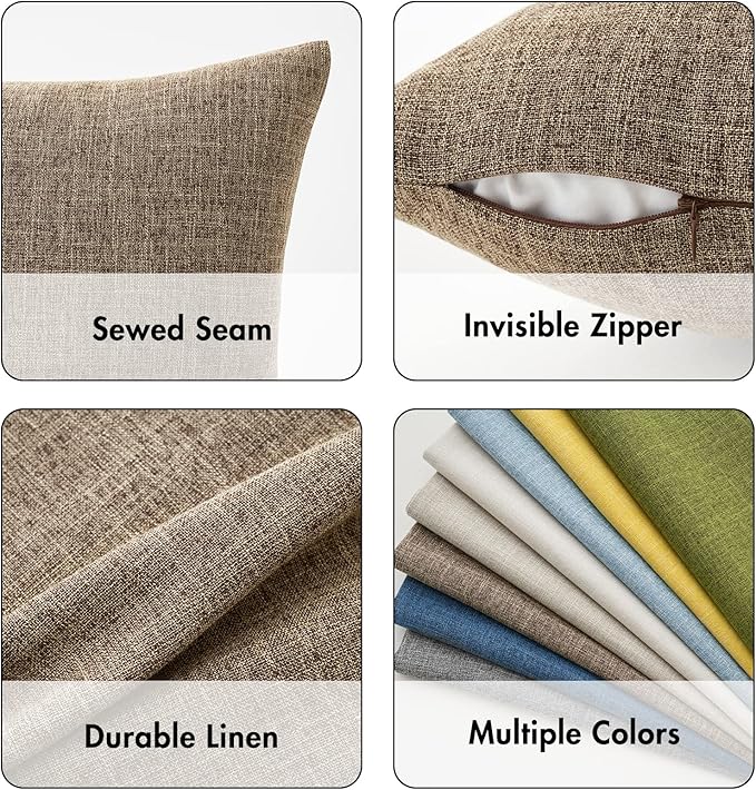 MIULEE Pack of 2 Decorative Linen Burlap Pillow Covers Farmhouse Boho Accent Pillowcases for Sofa Car Couch Bedroom Living Room Decor 18x18 Inch Brown